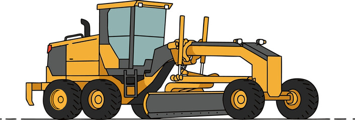 Yellow and Gray Motor Grader - Flat Vector Illustration