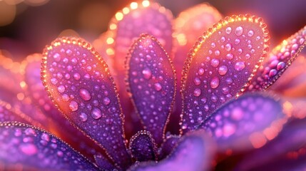 Delicate, vibrant flower petals, glistening with dew drops