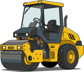 Yellow Single Drum Roller - Flat Vector Illustration