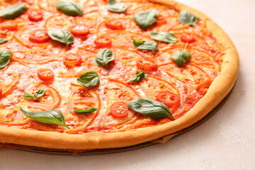Tasty pizza margarita on white background