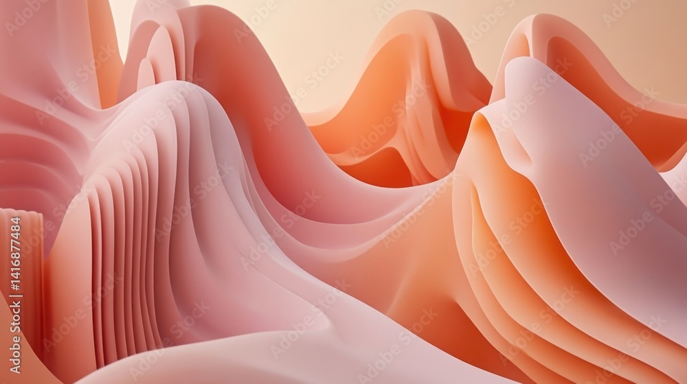 Poster abstract peach and pink layered forms create a dynamic, textured landscape.