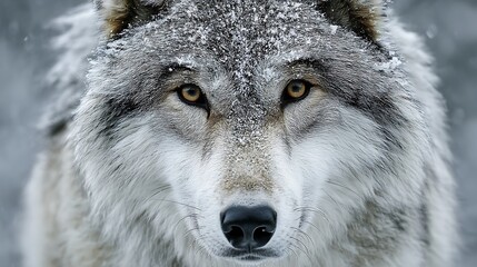 Fototapeta premium Gray wolf in snowy landscape close-up