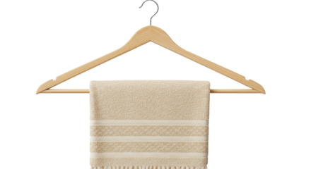 Isolated Beige Towel on Wooden Hanger Cleanliness