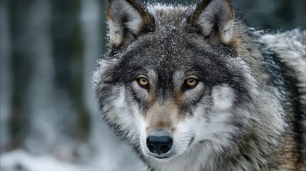 Gray wolf in winter forest