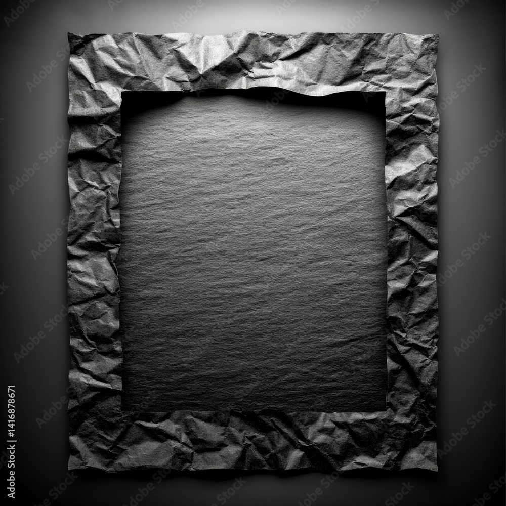 Leinwandbilder dark texture frame: abstract crumpled paper edges with a subtle matte center area for creative appli