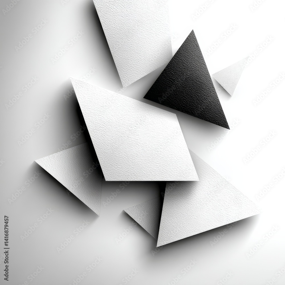 Leinwandbilder modern abstract composition of textured geometric shapes in white and black with soft shadows
