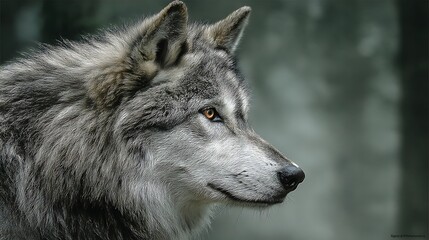 Fototapeta premium Gray wolf profile, intense gaze