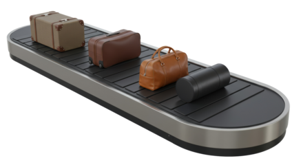 Isolated Luggage on Conveyor Belt at Airport