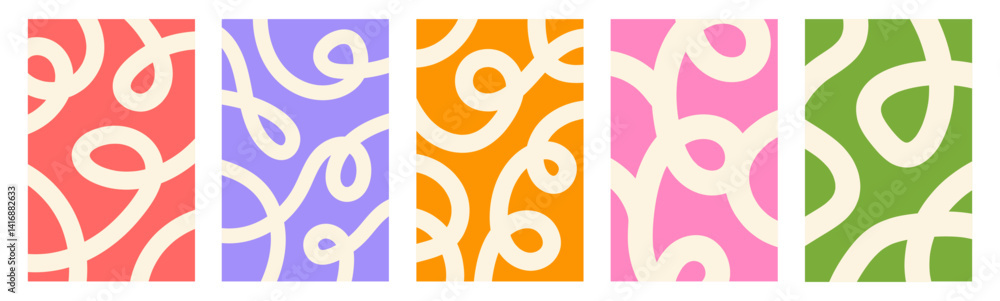 Fototapete Abstract set vertical backgrounds with dynamic linear waves. Trendy vector illustration in style retro 70s