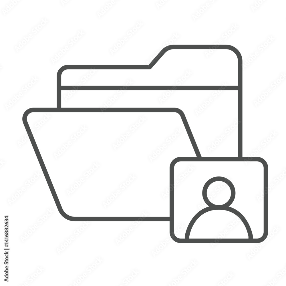 Poster user folder thin line icon, remote work concept. vector graphics. employee person profile case, file