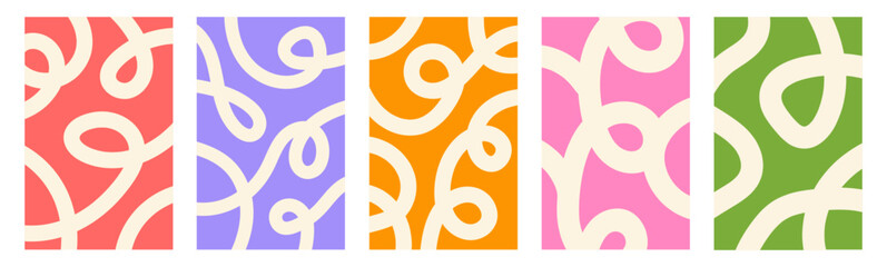 Abstract set vertical backgrounds with dynamic linear waves. Trendy vector illustration in style retro 70s