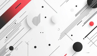 Abstract geometric pattern with black, white, and red elements on a white background