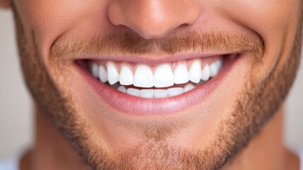 Man with a beard and a white smile. The man's teeth are white and his smile is bright