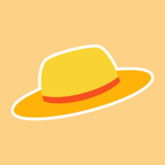 Hat with ribbon icon. Poster, banner, symbol of traditional festival of Brazilian culture. Cartoon flat vector illustration on yellow background.