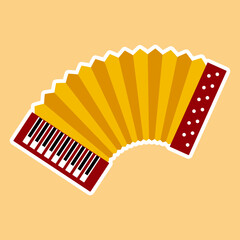 Accordion on yellow background for your icon or sticker design. Vector symbol of holiday and festival. Cartoon drawing.