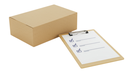 Isolated Cardboard Box with Checklist and Pencil