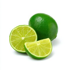 Lime and slices close up still life on white background