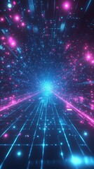 Naklejka premium Vibrant abstract background with glowing lights and patterns creating a futuristic atmosphere, ideal for technology and digital art projects, abstract art concept