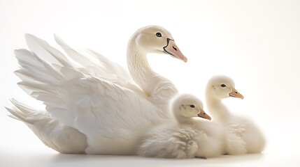 Obraz premium Swan Family with White Background.