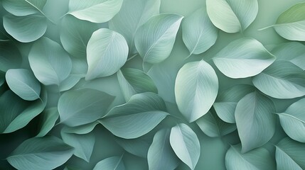 Overlapping leaves forming a soft flowing background in mint green