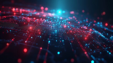 Obraz premium Digital World Map with Glowing City Lights, A digital world map with glowing city lights and network lines on a dark background