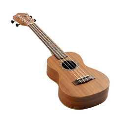 Photorealistic side view of a wooden ukulele, isolated on transparent background ,PNG.