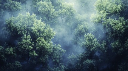 Obraz premium Aerial view captures lush forest treetops swaying gracefully with the wind, showcasing the beauty of nature in harmony.