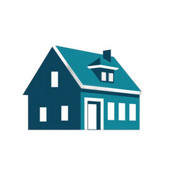 A vibrant, modern house illustration showcasing a stylish design with a blue roof and white accents, set against a simple background , isolated on white or transparent png