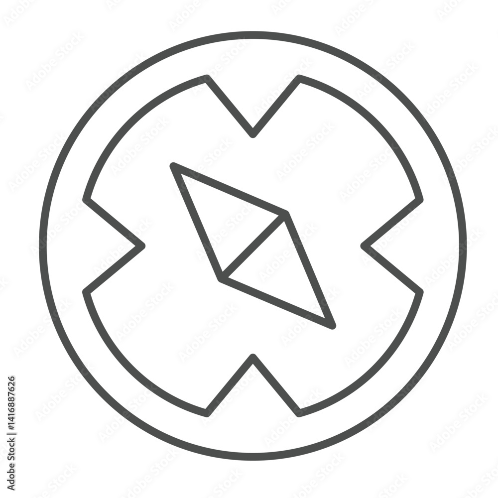 Poster nautical compass thin line icon, marine navigation concept. vector graphics. compass tool, wayfindin