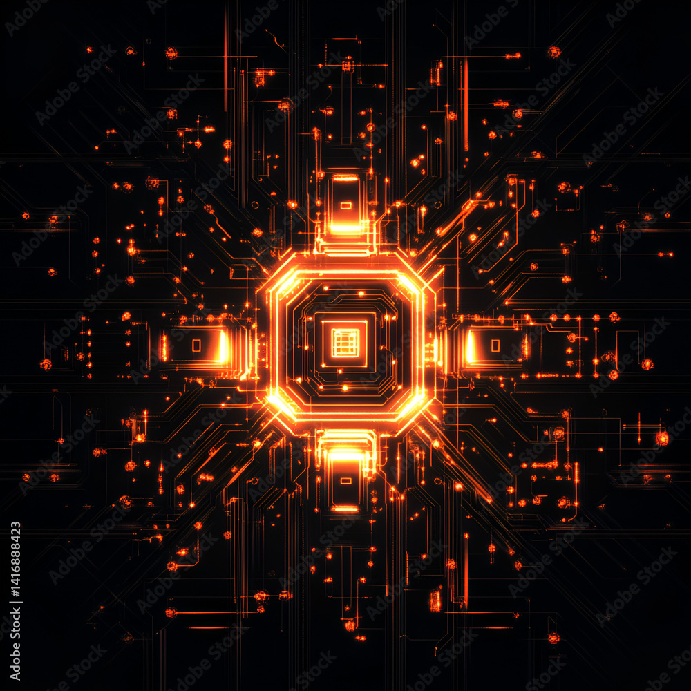 Poster digital circuit design showcase technology lab graphic illustration dark environment abstract viewpo