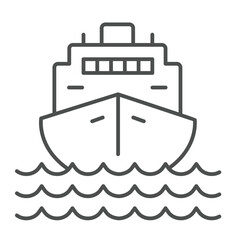 Nautical vessel thin line icon, marine port concept. Vector graphics. Cruise ship, sea water transport sign on white background, linear style icon for mobile or web design.
