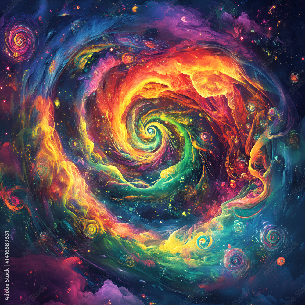 Poster cosmic exploration event vibrant galaxy swirl outer space digital art universe abstract concept