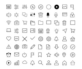 Minimal vector UI icon pack for web and mobile interface, black outline set
