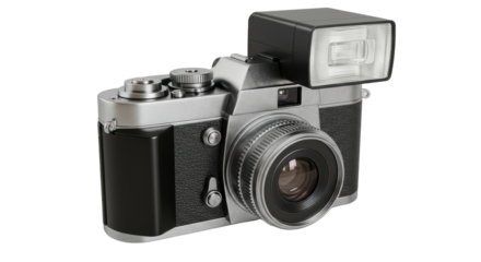 Isolated Vintage Camera with Flashbulb for Photography