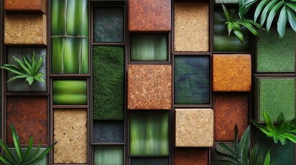 Sustainable material pattern like cork, bamboo, and leaf mesh