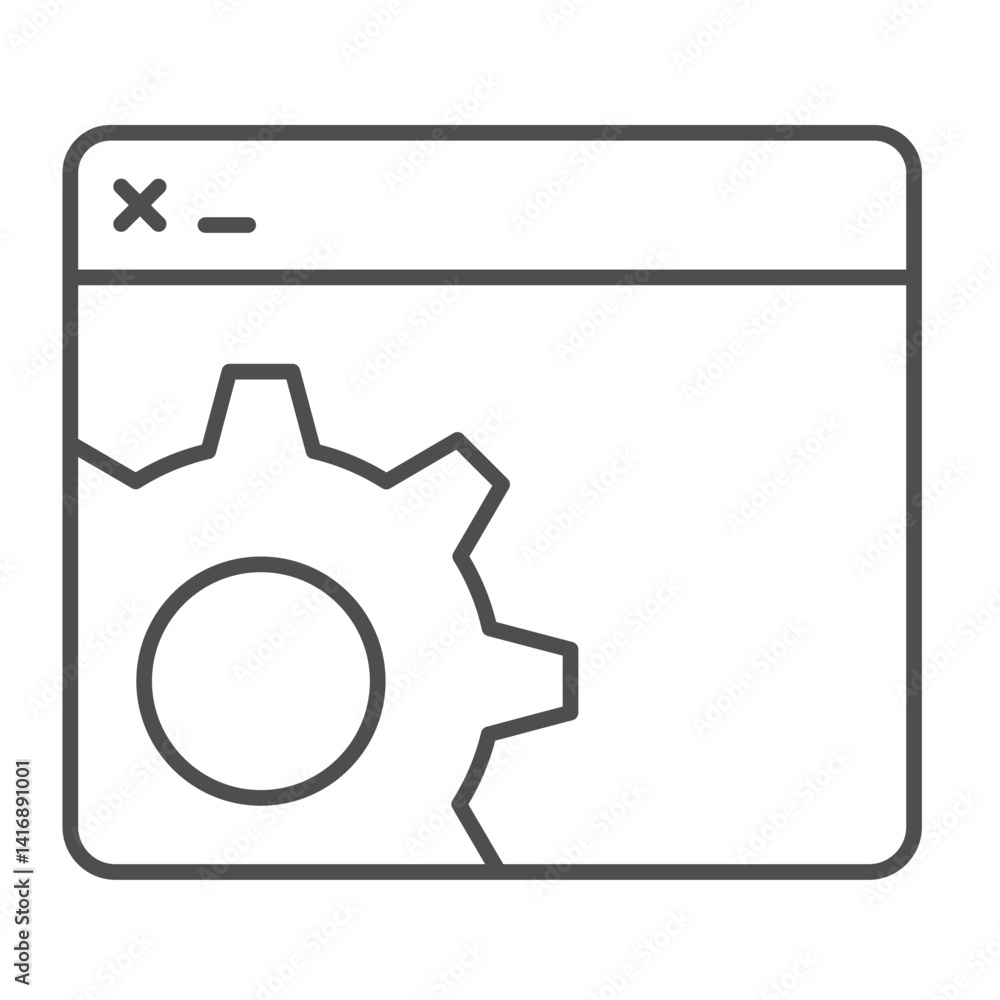 Poster workshop website with gear thin line icon, repair service concept. vector graphics. page window and 