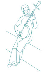 vietnamese girl playing traditional instrument music.