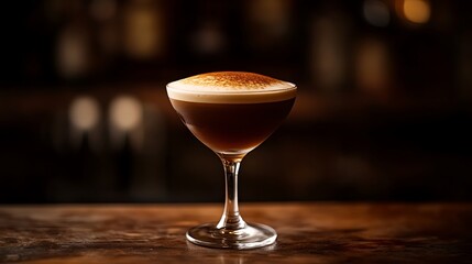 Craft Cocktail in Glass on Wood Counter