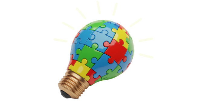 Isolated Jigsaw Puzzle Light Bulb, Creative Idea Concept