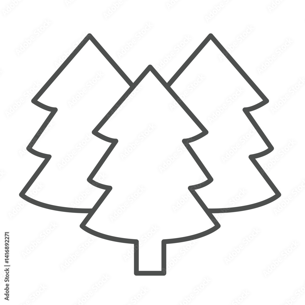 Poster forest trees thin line icon, merry christmas concept. vector graphics. fir tree group sign on white 
