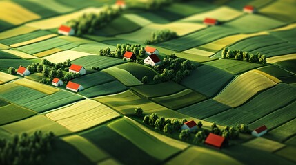 Minimal top-down farmland layout with green geometry