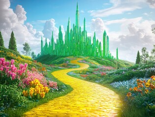Broadway inspired Wicked Emerald City landscape