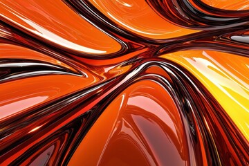 Obraz premium Abstract waves. Orange, red, and black reflections create depth and fluid motion
