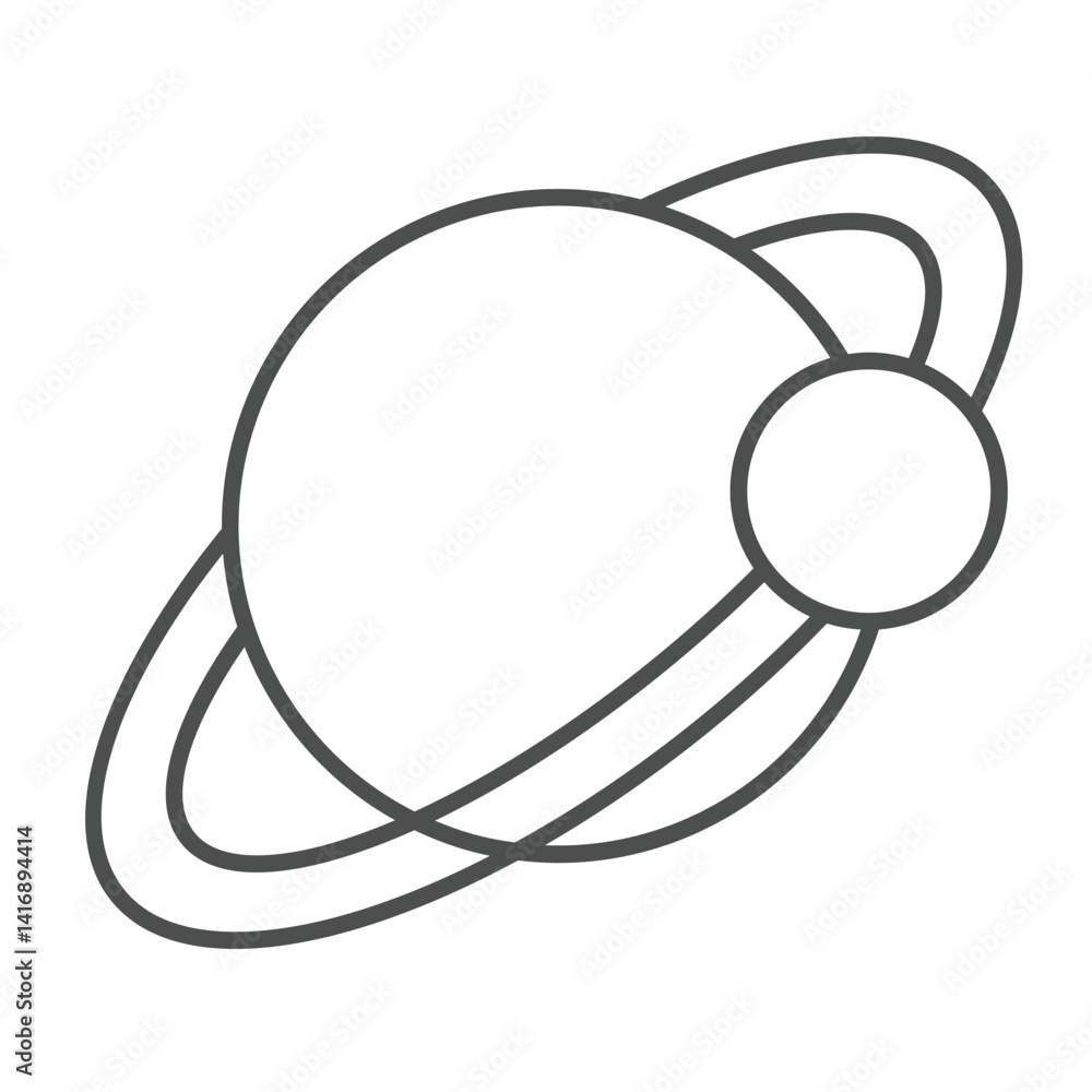 Poster saturn planet with ring and moon thin line icon, cosmos concept. vector graphics. planet with satell