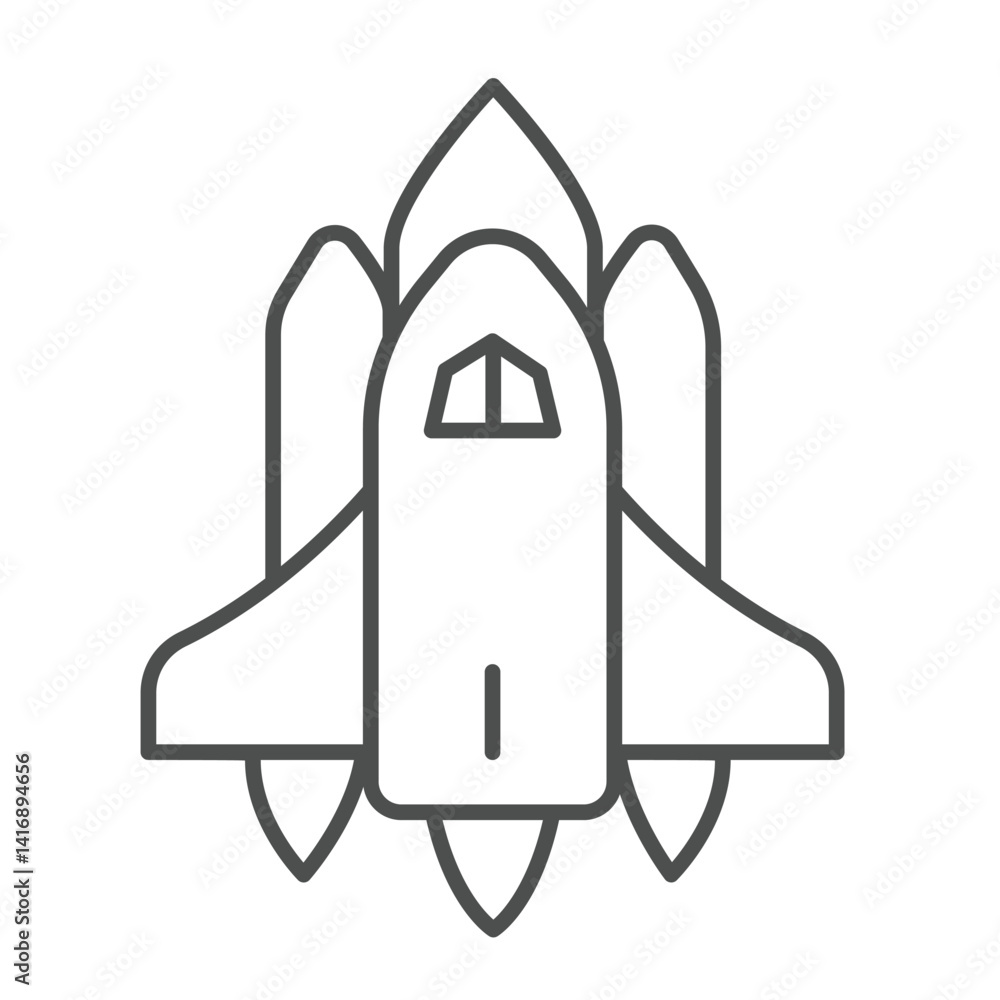 Poster shuttle aircraft launch thin line icon, cosmos concept. vector graphics. space shuttle, spaceship fl