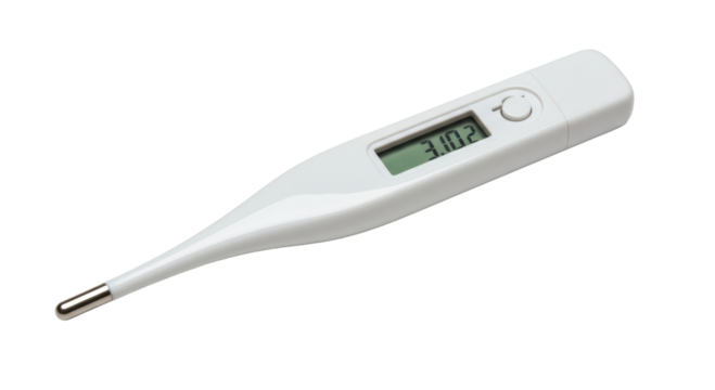 Isolated Digital Thermometer Displaying Body Temperature