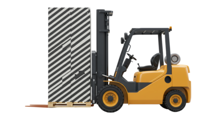 Isolated Forklift Loading Pallet of Striped Boxes