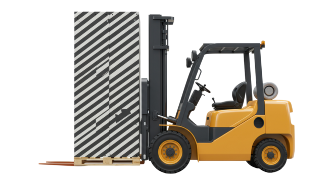 Isolated Forklift Loading Pallet of Striped Boxes