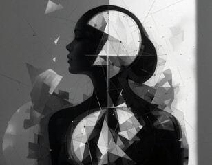 Abstract female profile with geometric fragments