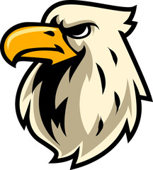 Bold eagle head mascot illustration with sharp features and intense expression. Perfect patriotic themed designs in a dynamic vector style.
